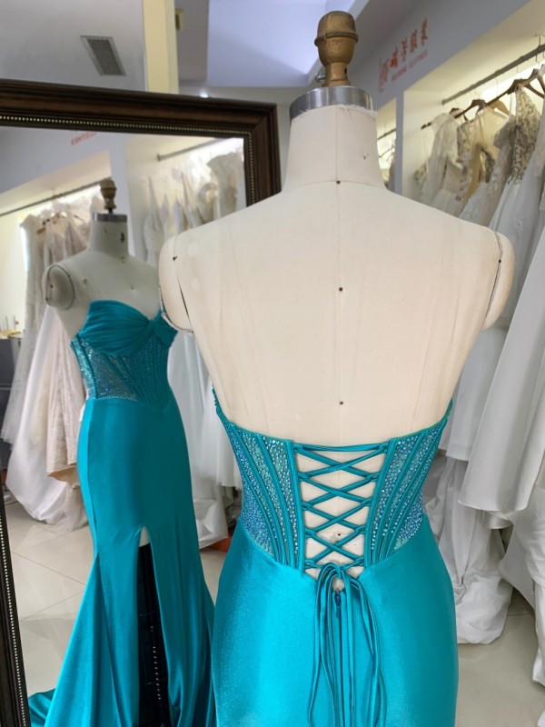 2026 Elegant Beautiful Floor Length Off the Shoulder with Lace up Back Split Slim Party Evening Dress