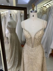 Gold Glitter Sleeveless Mermaid Corset Zipper up Back Prom Evening Women Dresses with Overskirt