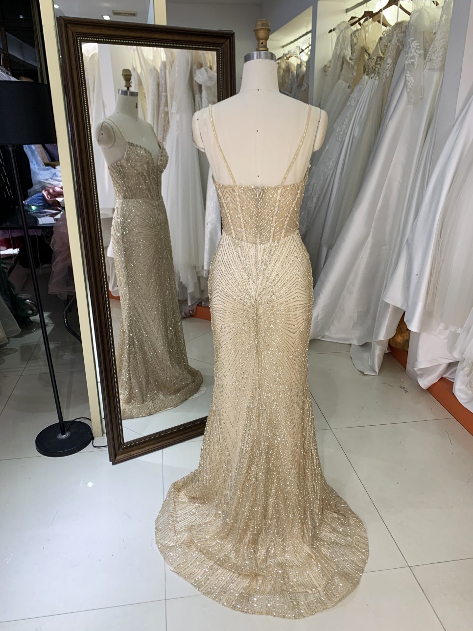 Gold Glitter Sleeveless Mermaid Corset Zipper up Back Prom Evening Women Dresses with Overskirt