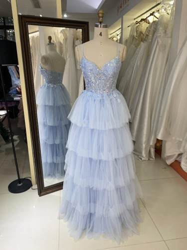 Prom Dress 2026 Modern Blue A-Line with Zipper Back Wholesale Party Long Gowns Evening Dress