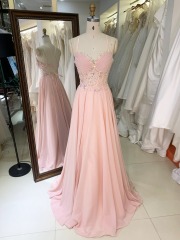 2026 Pink Color A-Line Ball Gown Floor-Length Party Evening Dress Embroidery Flowers with Lace up Back