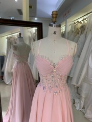 2026 Pink Color A-Line Ball Gown Floor-Length Party Evening Dress Embroidery Flowers with Lace up Back