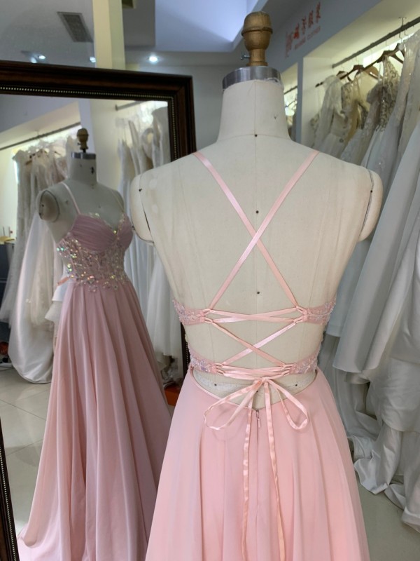 2026 Pink Color A-Line Ball Gown Floor-Length Party Evening Dress Embroidery Flowers with Lace up Back