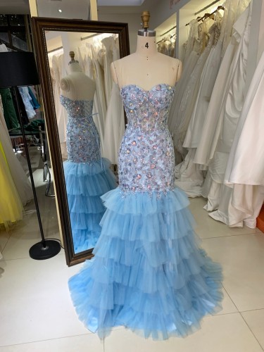 2026 Special Design With Embroidery Sequin Beading Mermaid Baby Blue Luxury Evening Dresses