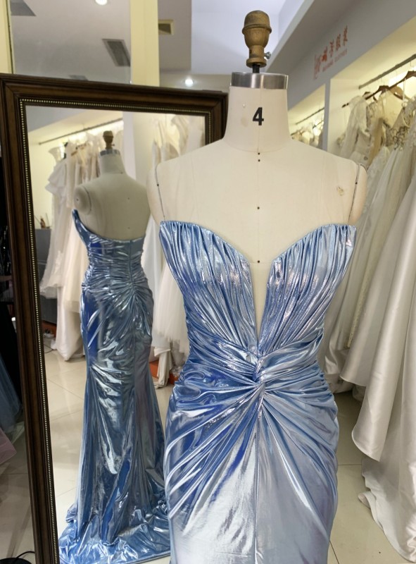 2026 Special Designs Elegant Party Evening Dress Blue Shiny Floor-Length with Zipper Back