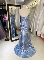 2026 Special Designs Elegant Party Evening Dress Blue Shiny Floor-Length with Zipper Back