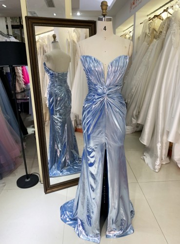 2026 Special Designs Elegant Party Evening Dress Blue Shiny Floor-Length with Zipper Back