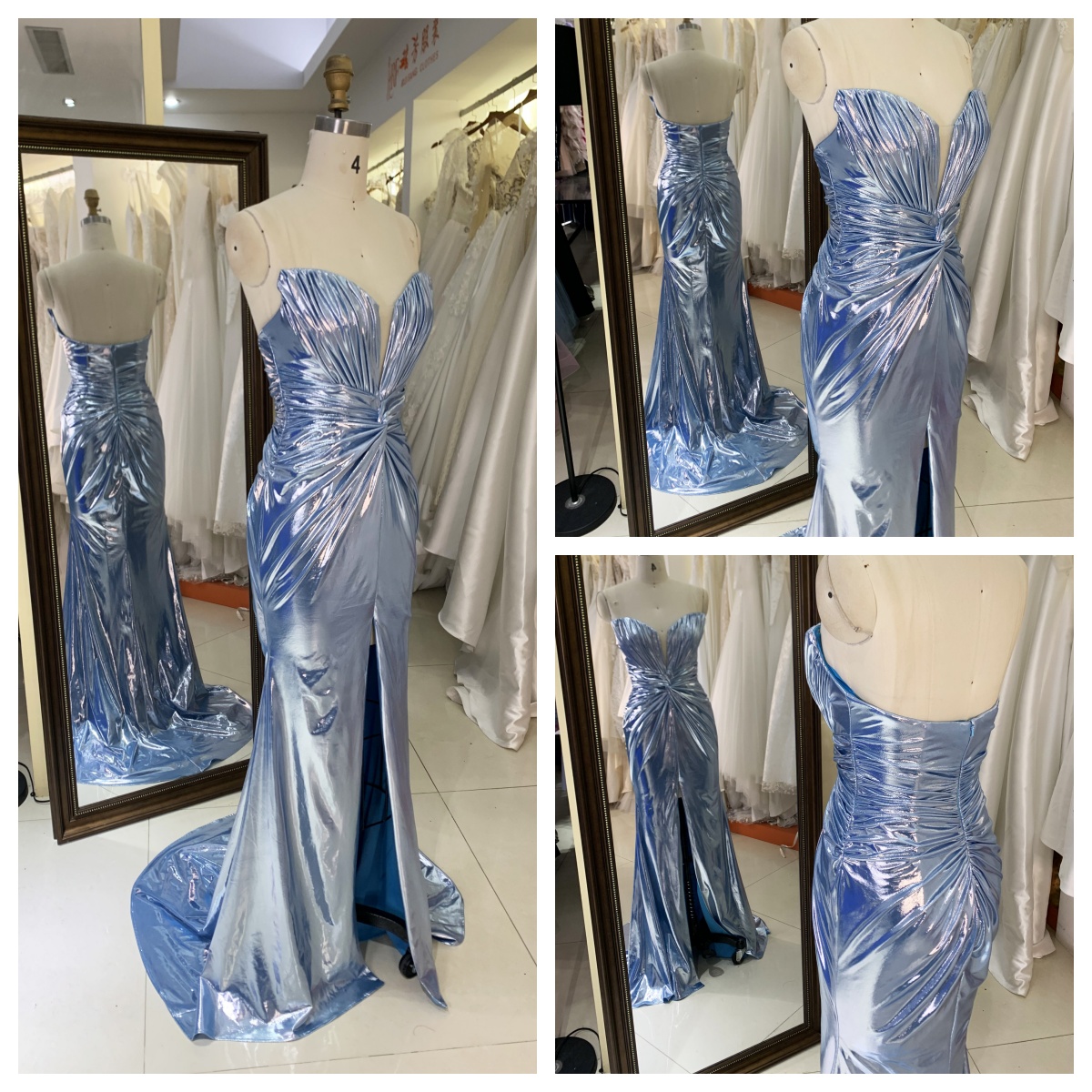 2026 Special Designs Elegant Party Evening Dress Blue Shiny Floor-Length with Zipper Back