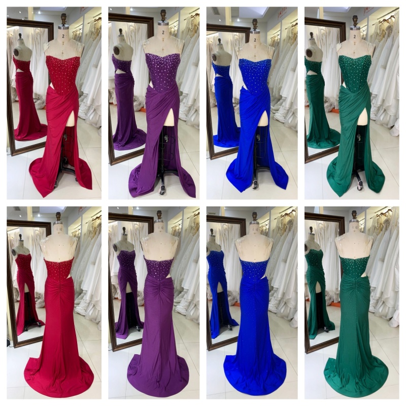 2025 Chic Burgundy Rhinestone Square Collar High Slit Ruched Floor-Length Mermaid Prom Dress Pleated Design Zipper Back Satin XL