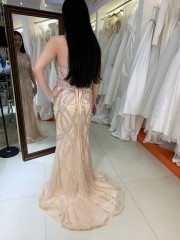 Wholesale champagne New Beading Sleeveless Mermaid Zipper up Back Prom Evening Dresses 2025