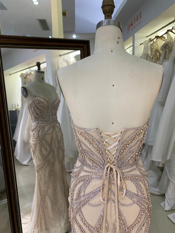 Wholesale champagne New Beading Sleeveless Mermaid Zipper up Back Prom Evening Dresses 2025