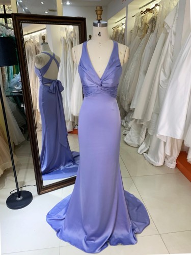 2025 Stunning Cross Halter Neck Purple Mermaid Prom Dress Formal Evening Gown Backless Embellishment Party Style Natural
