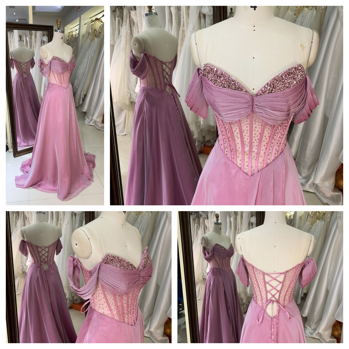 New Dusty Rose off the Shoulder Boning Design Mermaid Sequined Sweep Train Evening Prom Formal Gown Dress Elegant Party