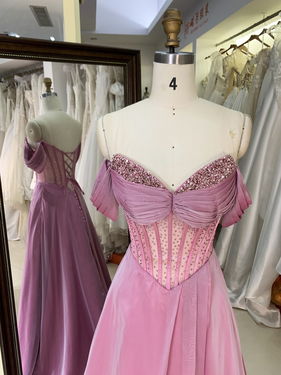 New Dusty Rose off the Shoulder Boning Design Mermaid Sequined Sweep Train Evening Prom Formal Gown Dress Elegant Party