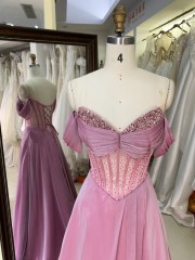 New Dusty Rose off the Shoulder Boning Design Mermaid Sequined Sweep Train Evening Prom Formal Gown Dress Elegant Party