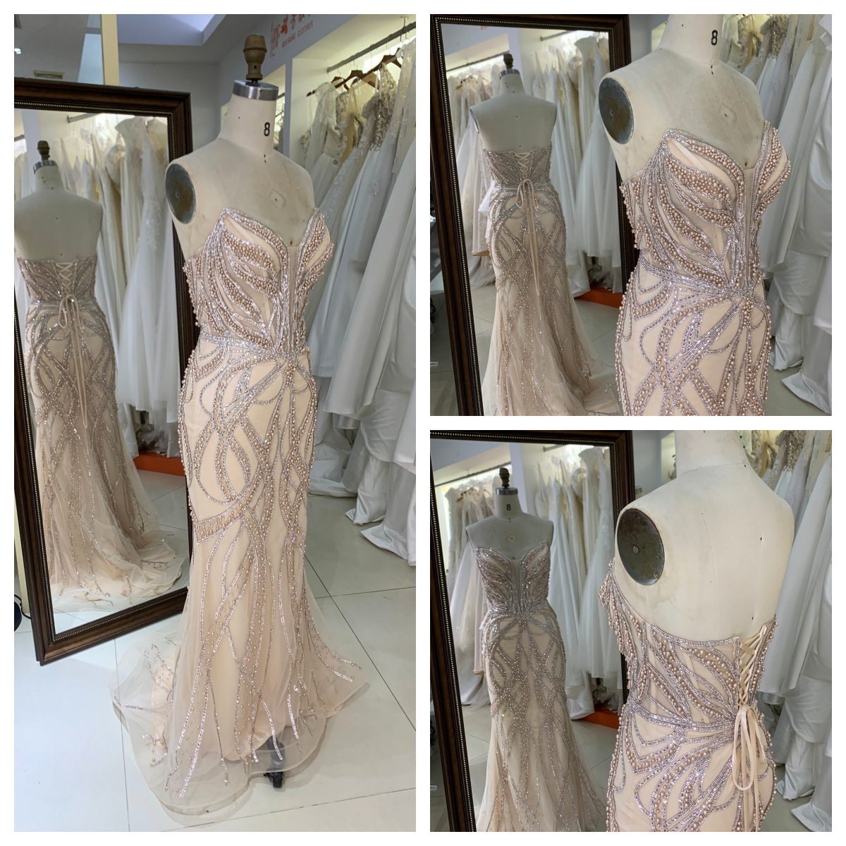 Wholesale champagne New Beading Sleeveless Mermaid Zipper up Back Prom Evening Dresses 2025