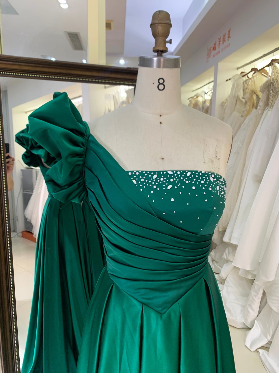 One Shoulder 3D Flower 2026 Hot Designs Manufacturer Satin with Lace up Back Rhinestones Elegant Party Evening Dress