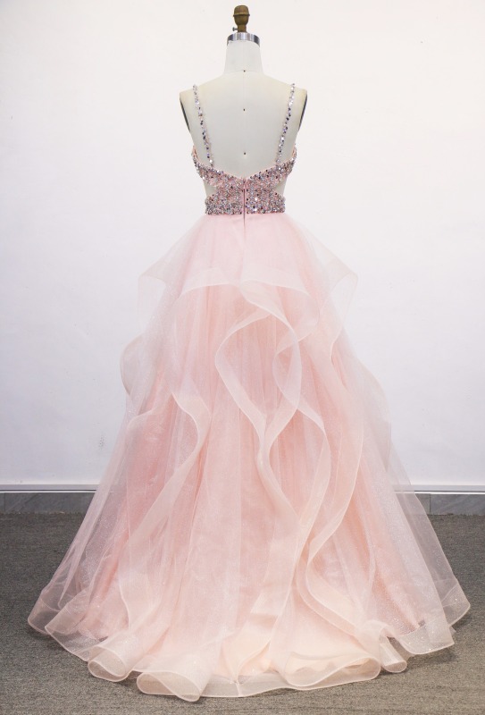 Wholesale Prom Dresses 2026 in pink See Through Corset Embroidery Sleeveless Ruffle Prom Evening Dresses