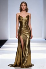 Wholesale Prom Dresses 2026 in Gold Shiny Satin Sleeveless Zipper up Back Mermaid Prom Evening Dresses