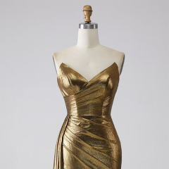 Wholesale Prom Dresses 2026 in Gold Shiny Satin Sleeveless Zipper up Back Mermaid Prom Evening Dresses