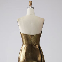 Wholesale Prom Dresses 2026 in Gold Shiny Satin Sleeveless Zipper up Back Mermaid Prom Evening Dresses