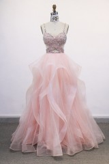 Wholesale Prom Dresses 2026 in pink See Through Corset Embroidery Sleeveless Ruffle Prom Evening Dresses