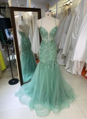 Wholesale Prom Dresses 2026 in mint See Through Corset Embroidery Sleeveless Mermaid Prom Evening Dresses
