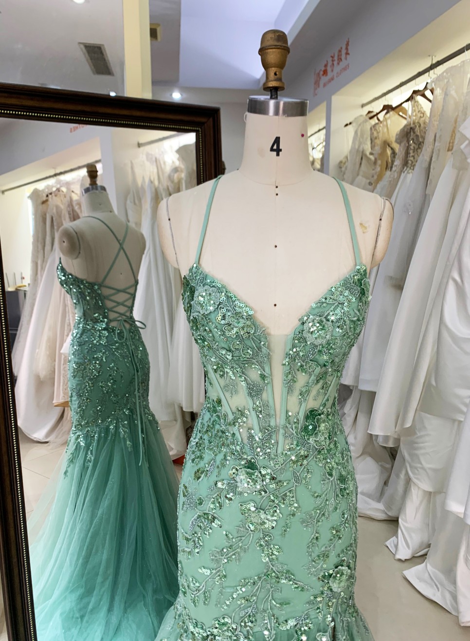 Wholesale Prom Dresses 2026 in mint See Through Corset Embroidery Sleeveless Mermaid Prom Evening Dresses