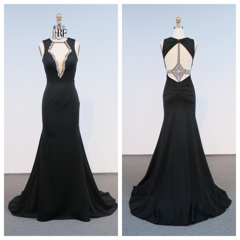 Red Black Wholesale Evening Dresses Deep V Sleeveless Mermaid Satin Open Back Evening Dresses