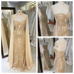 Wholesale Mermaid Full Beaded Natural Evening Gown 2026 Cap Crystal Embellished Prom Dress Breathable Crystal Party Style