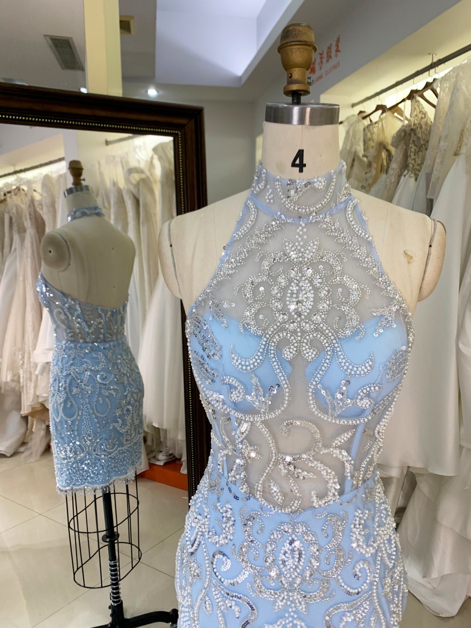 New Fashionable Short Dresses Sexy Black with Crystal Sleeveless Evening Dress Light Blue Party Dresses Women Night Club