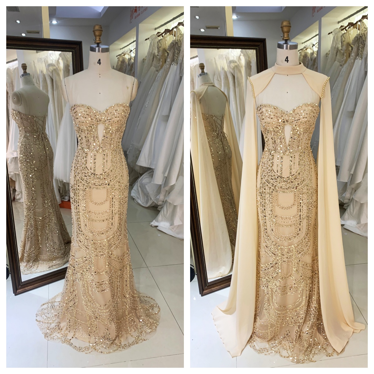 Wholesale Mermaid Full Beaded Natural Evening Gown 2026 Cap Crystal Embellished Prom Dress Breathable Crystal Party Style