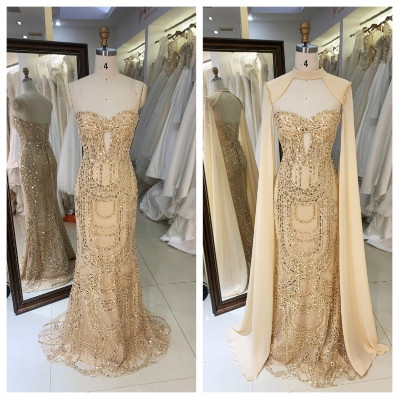Wholesale Mermaid Full Beaded Natural Evening Gown 2026 Cap Crystal Embellished Prom Dress Breathable Crystal Party Style