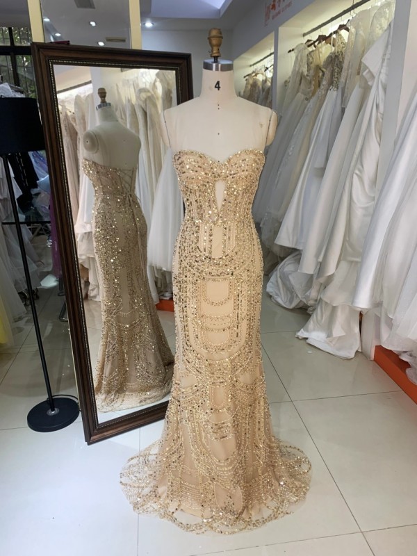 Wholesale Mermaid Full Beaded Natural Evening Gown 2026 Cap Crystal Embellished Prom Dress Breathable Crystal Party Style