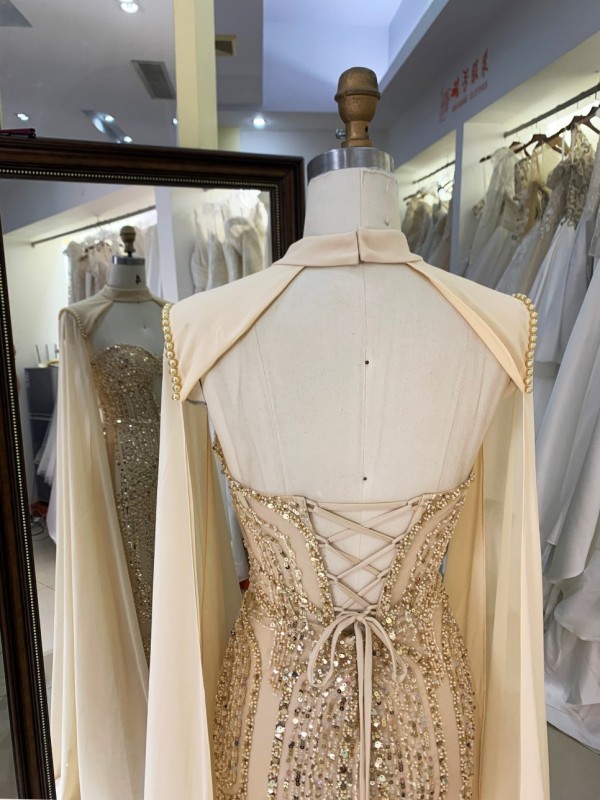 Wholesale Mermaid Full Beaded Natural Evening Gown 2026 Cap Crystal Embellished Prom Dress Breathable Crystal Party Style