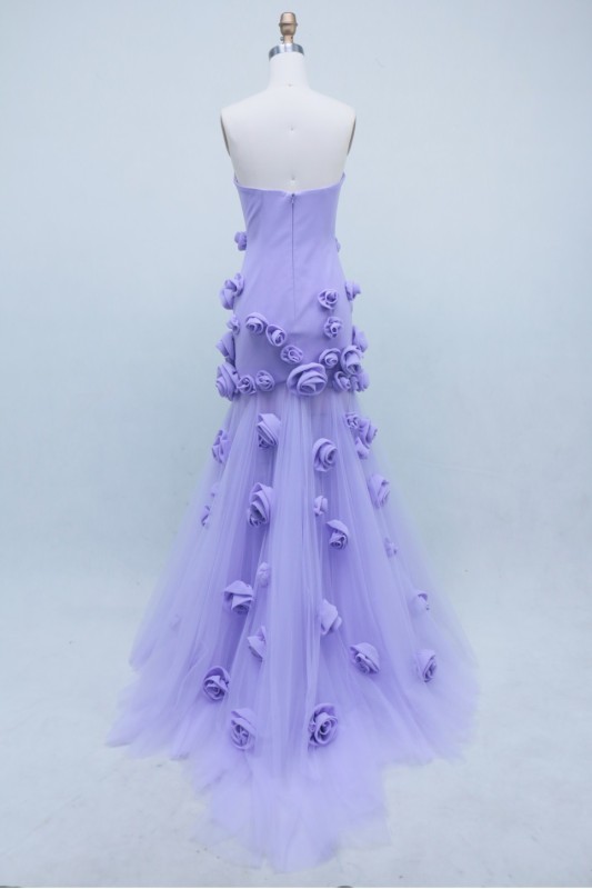 Purple Color with 3D Flower 2026 Manufacturer Satin with Zipper Back Elegant Party Ballgown Prom Dresses