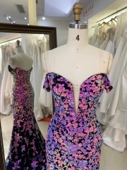 Off Shoulder New Design With Flowers Sequin Beading Mermaid Evening Dresses Luxury Decorated Prom Dresses