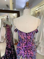 Off Shoulder New Design With Flowers Sequin Beading Mermaid Evening Dresses Luxury Decorated Prom Dresses