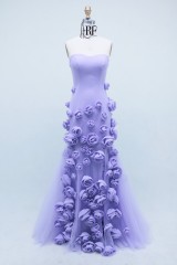 Purple Color with 3D Flower 2026 Manufacturer Satin with Zipper Back Elegant Party Ballgown Prom Dresses