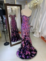 Off Shoulder New Design With Flowers Sequin Beading Mermaid Evening Dresses Luxury Decorated Prom Dresses