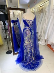 One Shoulder A-Line Beautiful Floor Length Dressed Evening Dress Navy Blue Party Long Gown Elegant Dresses for Evening Party