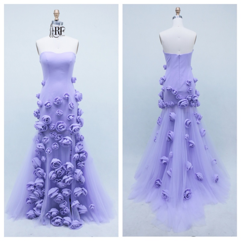 Purple Color with 3D Flower 2026 Manufacturer Satin with Zipper Back Elegant Party Ballgown Prom Dresses