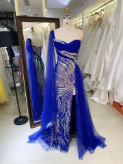 One Shoulder A-Line Beautiful Floor Length Dressed Evening Dress Navy Blue Party Long Gown Elegant Dresses for Evening Party