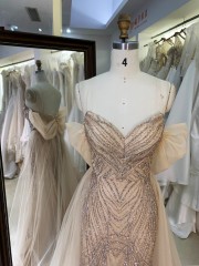 2026 New Fashion Design Luxury Sequined Champagne Crystal Embellished Floor-Length V-neck Corset Mermaid Prom Dress