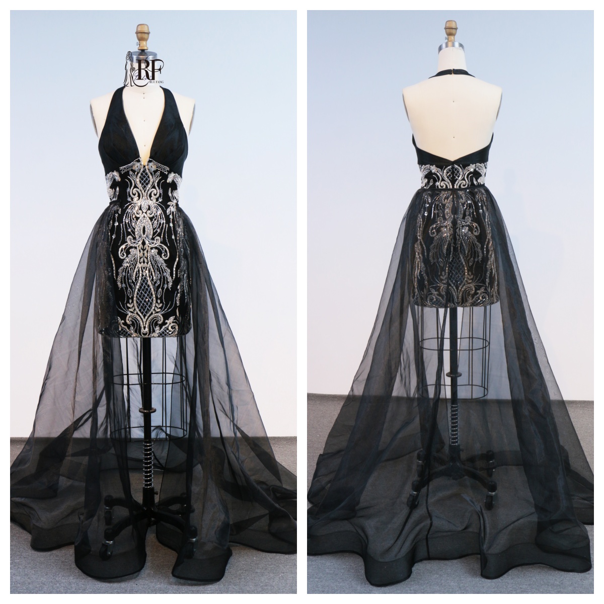 2026 New Fashion Design Luxury Black Mesh Overlay Lace Halter Neck Breathable Anti-Static Natural Waist Party Evening Dress