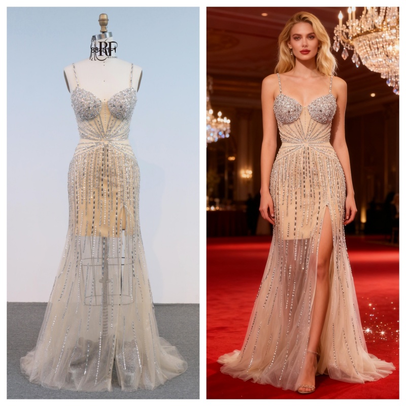 High Quality Elegant V-neck Sequined Beaded Sweep Train Floor-Length Mermaid Evening Dress for Women 2026