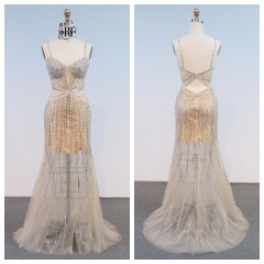 High Quality Elegant V-neck Sequined Beaded Sweep Train Floor-Length Mermaid Evening Dress for Women 2026