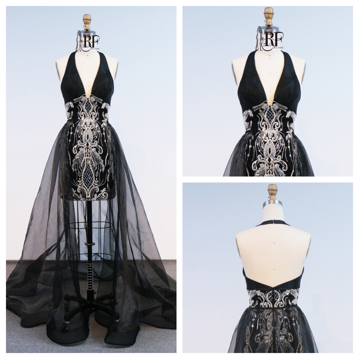 2026 New Fashion Design Luxury Black Mesh Overlay Lace Halter Neck Breathable Anti-Static Natural Waist Party Evening Dress