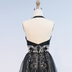 2026 New Fashion Design Luxury Black Mesh Overlay Lace Halter Neck Breathable Anti-Static Natural Waist Party Evening Dress