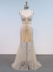 High Quality Elegant V-neck Sequined Beaded Sweep Train Floor-Length Mermaid Evening Dress for Women 2026